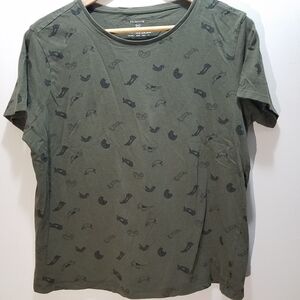 Primark Dark Green Cat Graphic Tee Women's XL 14-16 All Over Print